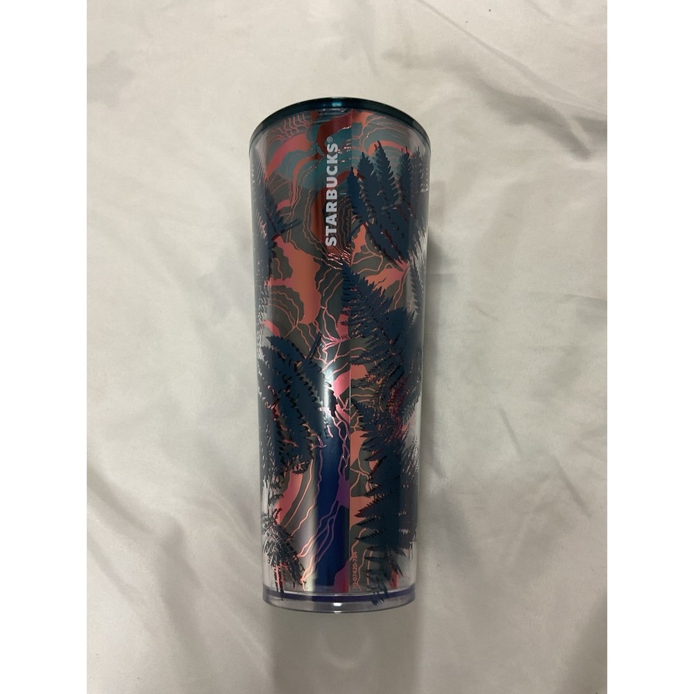 Starbucks Tumbler 24 Oz - Palm Leaves Design - Missing Lid And Straw - Used
